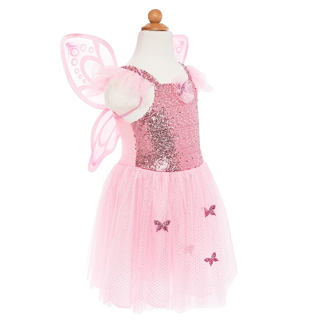 butterfly dress with wings - roze (5-7 jr)